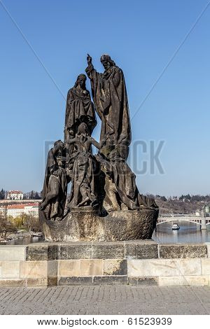 Staue On The Charles Bridge In Prague, Czech Republic.