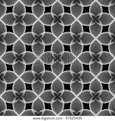 Uncolored Decorated Floral Pattern. Abstract Lattice Lacy Textured Background