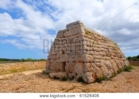 Menorca Ciutadella Naveta des Tudons megalithic chamber tomb In Balearic islands