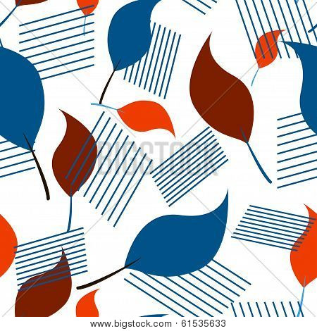 Seamless minimalistic pattern with lines and  foliage