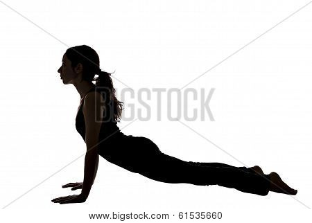 Woman In Upward Facing Dog Pose In Yoga, Silhouette View