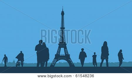 Paris. The Eiffel Tower On A Blue Background.
