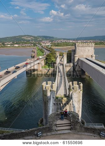 View On The Bridges Leading To Conwy Castle, Wales