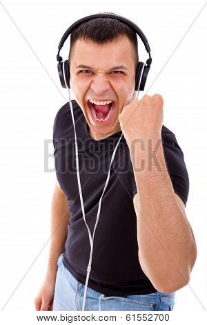 Hadsome Man With Headphones Showing Success