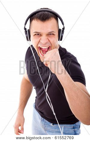 Joyful Man Listening To Music With Headphones