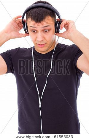 Man Surprised By Something Unexpected On Headphones