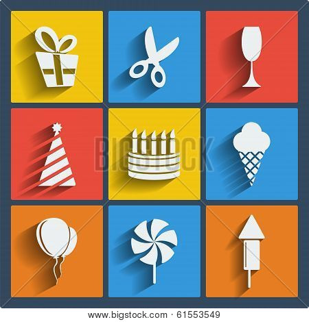 Set of 9 vector web and mobile icons in flat design.