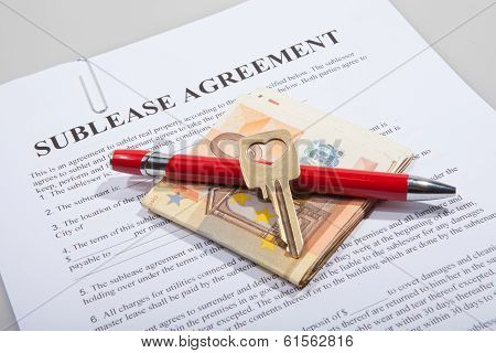 Sublease agreement with Euro notes golden key and pen