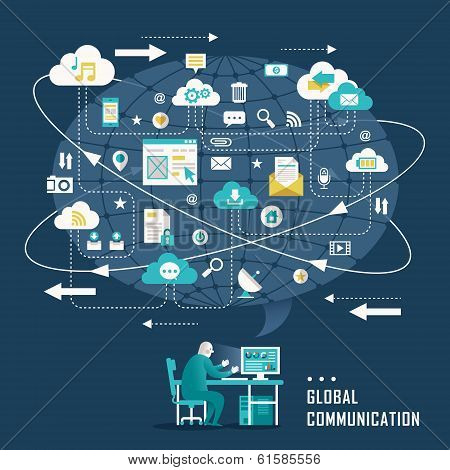 Flat Design Concept With Icons Of Global Communication