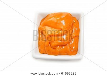 Chipotle Sauce In A Square White Bowl