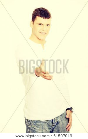 Young caucasian male rady for handshake