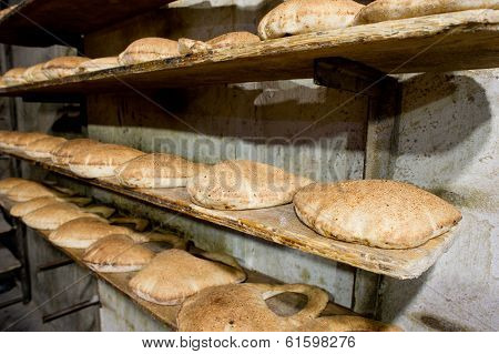 Stack of Arabic Bread Bagel in a bakery