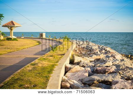 Walking Path For Exercise Along The Sea In Chantaburi, Thailand