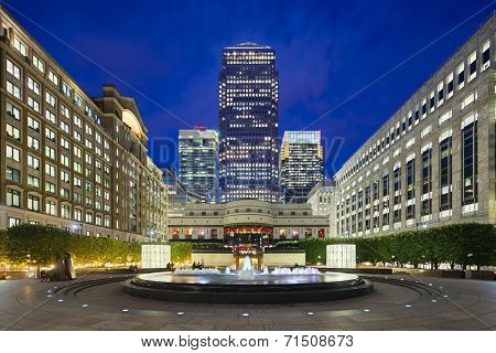 Cabot Square In London At Night