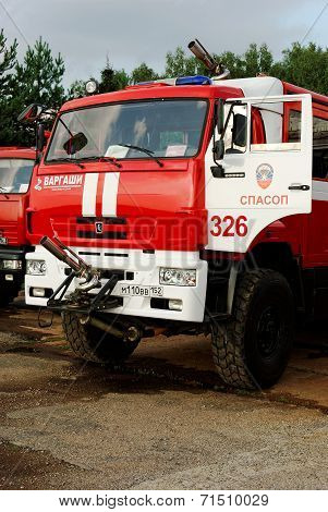NIZHNY NOVGOROD. RUSSIA. JULY 31, 2014. STRIGINO AIRPORT.The fire truck at the airport.