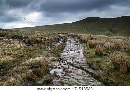 Beautiful Landscape Of Brecon Beacons National Park With Moody Sky