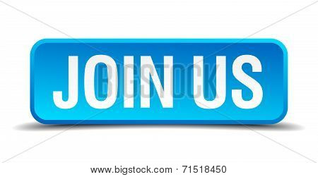 Join Us Blue 3D Realistic Square Isolated Button