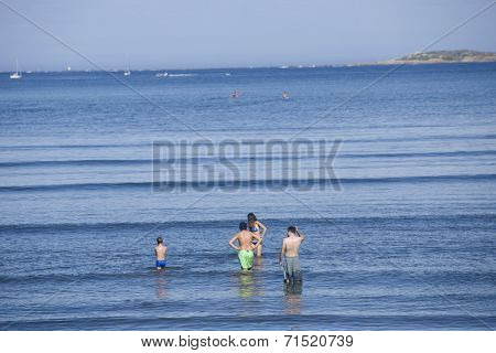 BAIONA, GALICIA, SPAIN - AUGUST 30: People at the beach, on August 30, 2014 in Baiona, Galicia, Spain.