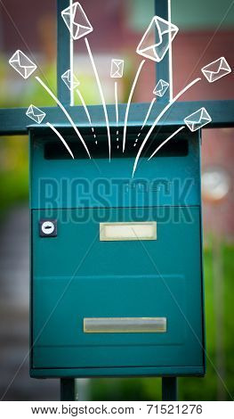 Hand drawn letters and envelopes comming out of a mailbox