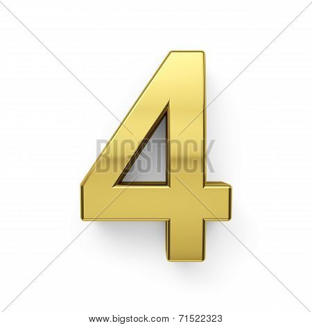 3D Render Of Golden Digit Four Simbol - 4