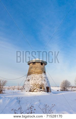 Truncated Windmill, A House And Snow