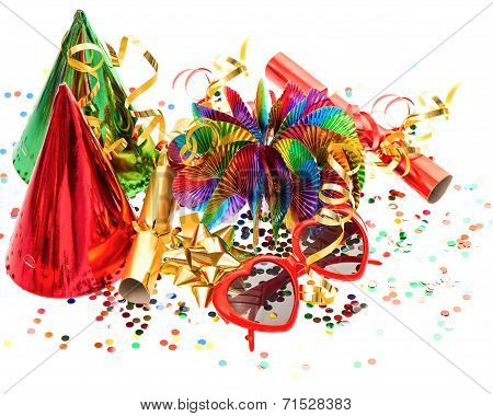 Garlands, Streamer, Cracker, Party Glasses And Confetti
