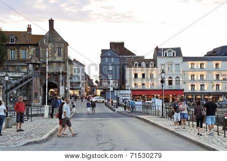 People On Street In Port Of Honfleur Town, France