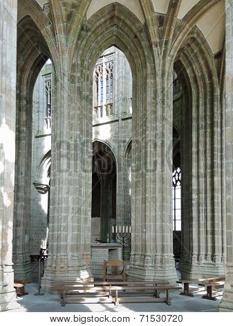 Column In Hall Of Church-abbey Mont Saint Michel