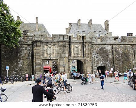 People Near Urban Gate Of Saint-malo City, France