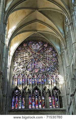 Stained Glass Window Of Amiens Cathedral, France