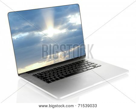 Laptop with screensaver isolated on white