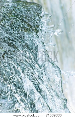 Water Cascade Waterfall Streaming Splashes Background, Large Detailed Vertical Closeup, Bright Blue