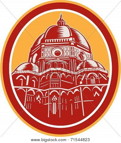 Dome Of Florence Cathedral Front Woodcut
