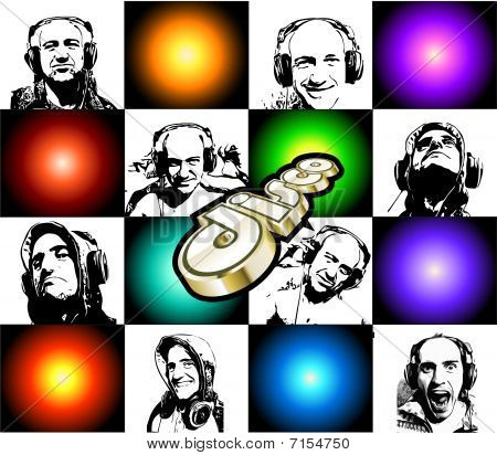 Flyer de la discoteca con un montón de siluetas de Dj