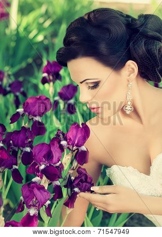 Beautiful bride in spring garden