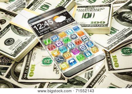 Futuristic Smartphone (phablet) with a transparent display. Concept actual future innovative ideas and best technologies humanity.
