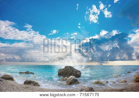The famous Kathisma beach in Lefkada Greece