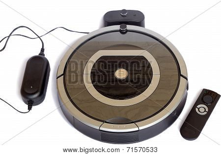 Robotics - The Automated Robot The Vacuum Cleaner On A White Background.