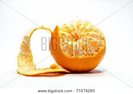 The piece of orange fruit in white background