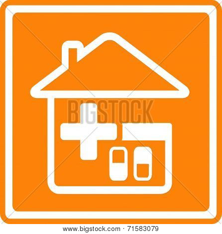 Medical Icon With House, Cross And Pills