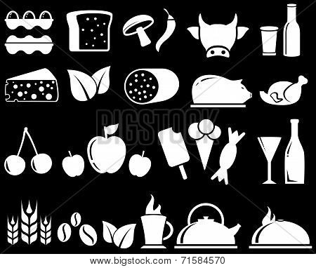 Set Food Objects On Black Background