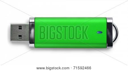 Green USB memory stick isolated on white