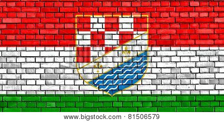 Flag Of Posavina Canton Painted On Brick Wall