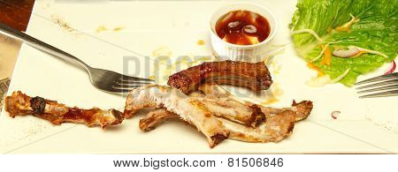 Bones Of Spare Ribs On Plate