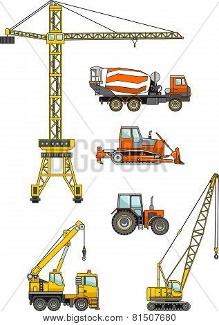 Set of heavy construction machines. Vector illustration