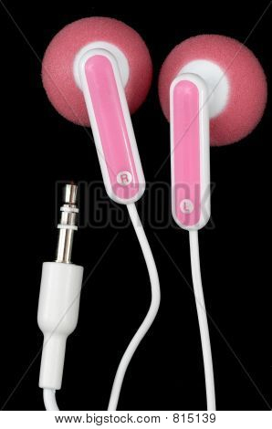 Rosa Earbuds Nahaufnahme, Makro, auf schwarz