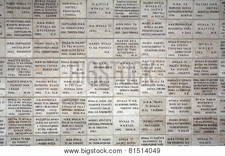 MARIJA BISTRICA, CROATIA - JULY 14: Votive tablets in pilgrimage Sanctuary, Assumption of the Virgin Mary in Marija Bistrica, Croatia, on July 14, 2013