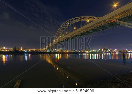 Fremont Bridge Over Willamette River At Night