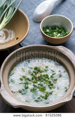 Rice Soup With Pork And Green Onions