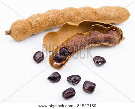 Dried Tamarind Fruits With Seeds On White Background